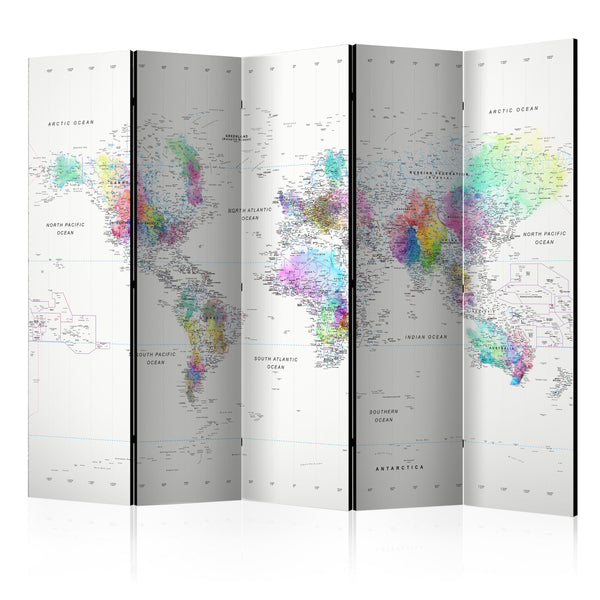 online Paravent 5 Panneaux - Blanc-Carte du Monde Colorée 225x172cm Erroi