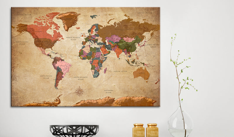 Quadro di Sughero - World Map - Brown Elegance [Cork Map] 90x60cm Erroi-2