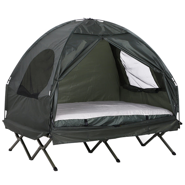 Tente de camping 2 personnes avec matelas gonflable et sac en polyéthylène vert foncé 193x136x136 cm online