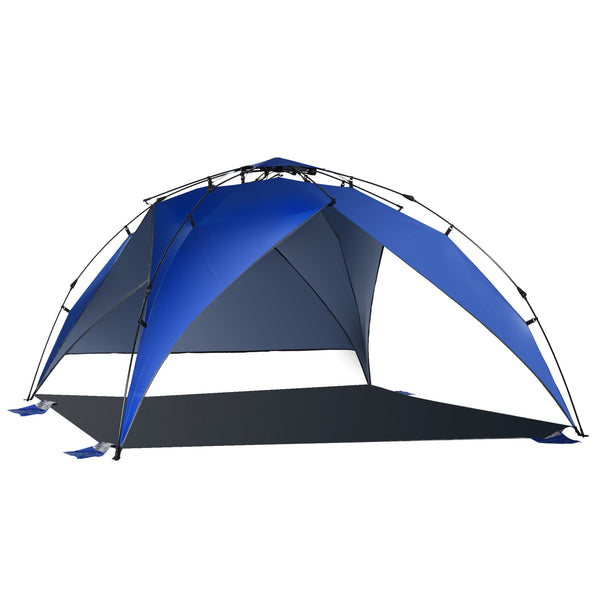 online Tente de plage Pop Up avec cordes et poteaux en polyester bleu