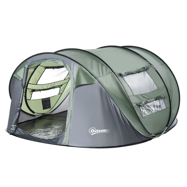 Tente de Camping Pop Up 4-5 Personnes 263,5x220x123 cm avec Portes et Fenêtres Vert et Gris sconto