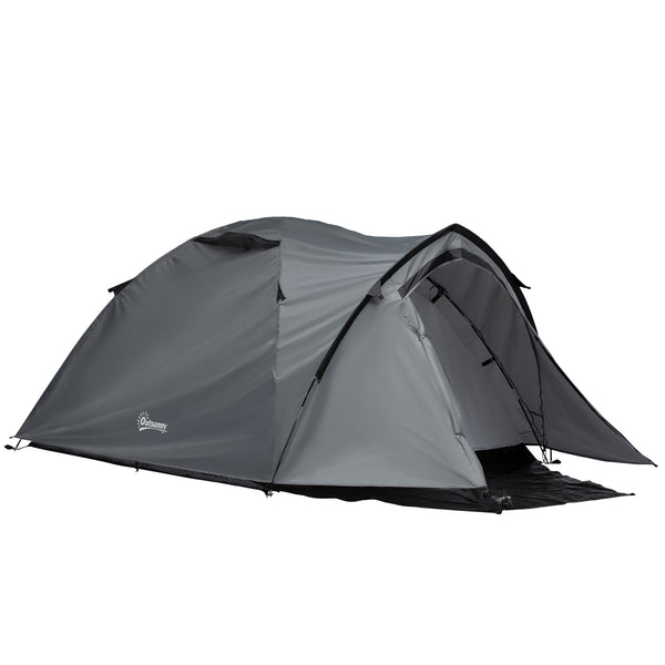 Tente de camping 4 personnes 325x183x130 cm avec vestibule gris et fenêtres sconto