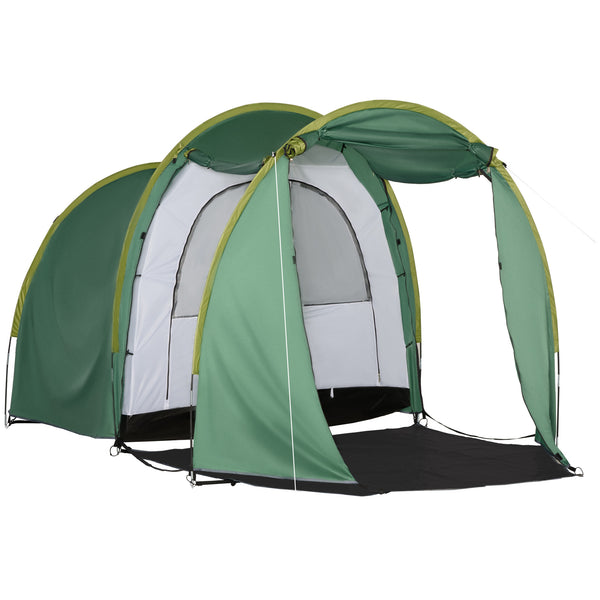 Tente de Camping 4-6 Personnes 410x240x195 cm 2 Emplacements 4 Portes Zippées Vert prezzo