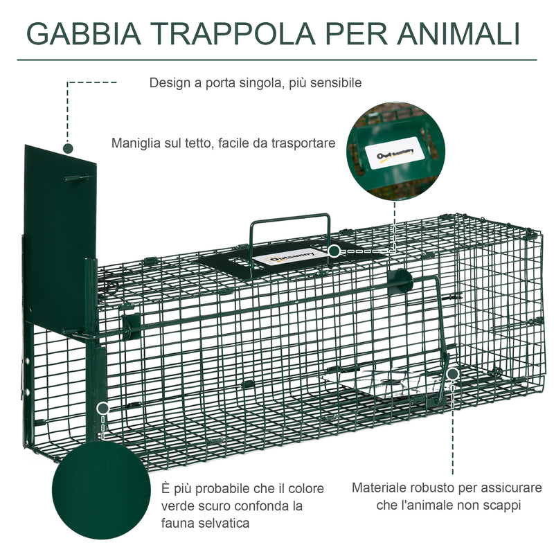 Gabbia Trappola per Animali Vivi 60x18x20 cm Porta Singola in Acciaio Verde-6