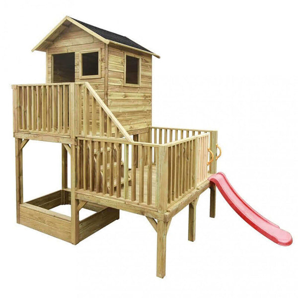 Doremi Playhouse en bois pour enfants avec toboggans 176x176x273 h cm en bois sconto