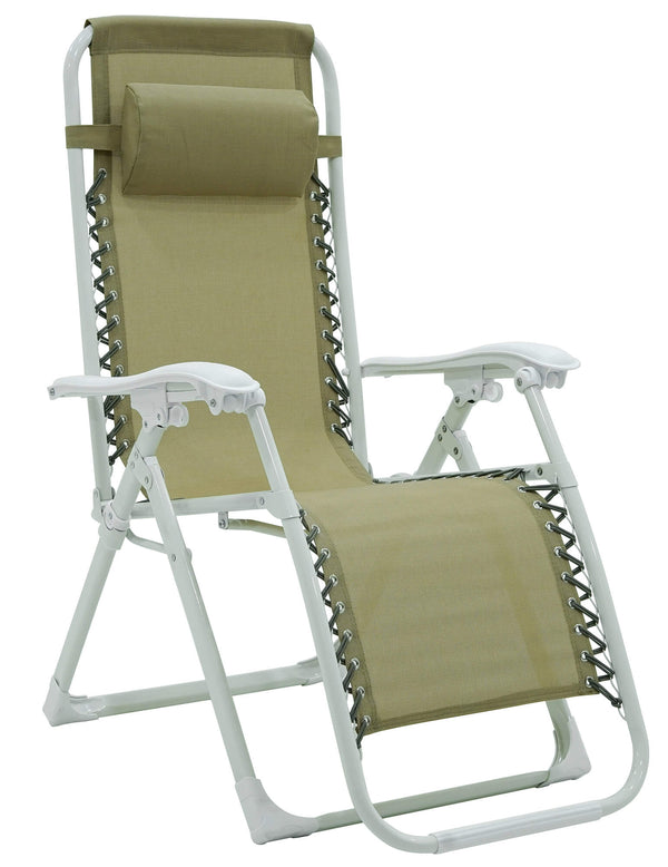 sconto Chaise longue pliante inclinable Zero Gravity en acier et textilène Ariel blanc et taupe