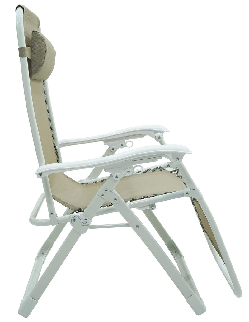 Sedia Sdraio Zero Gravity Reclinabile Pieghevole in Acciaio e Textilene Ariel Bianca e Tortora-2