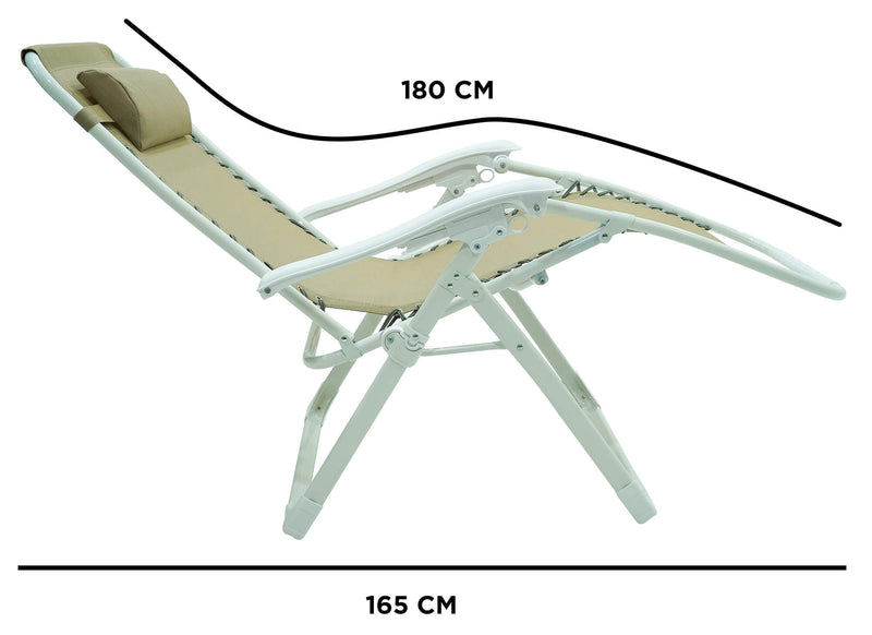 Sedia Sdraio Zero Gravity Reclinabile Pieghevole in Acciaio e Textilene Ariel Bianca e Tortora-7