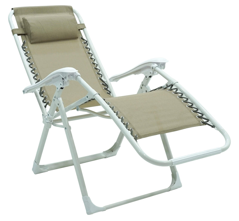 Sedia Sdraio Zero Gravity Reclinabile Pieghevole in Acciaio e Textilene Ariel Bianca e Tortora-9