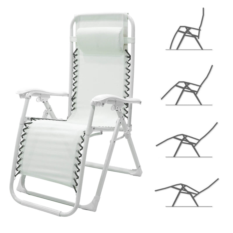Sedia Sdraio Zero Gravity Reclinabile Pieghevole in Acciaio e Textilene Ariel Bianca-10