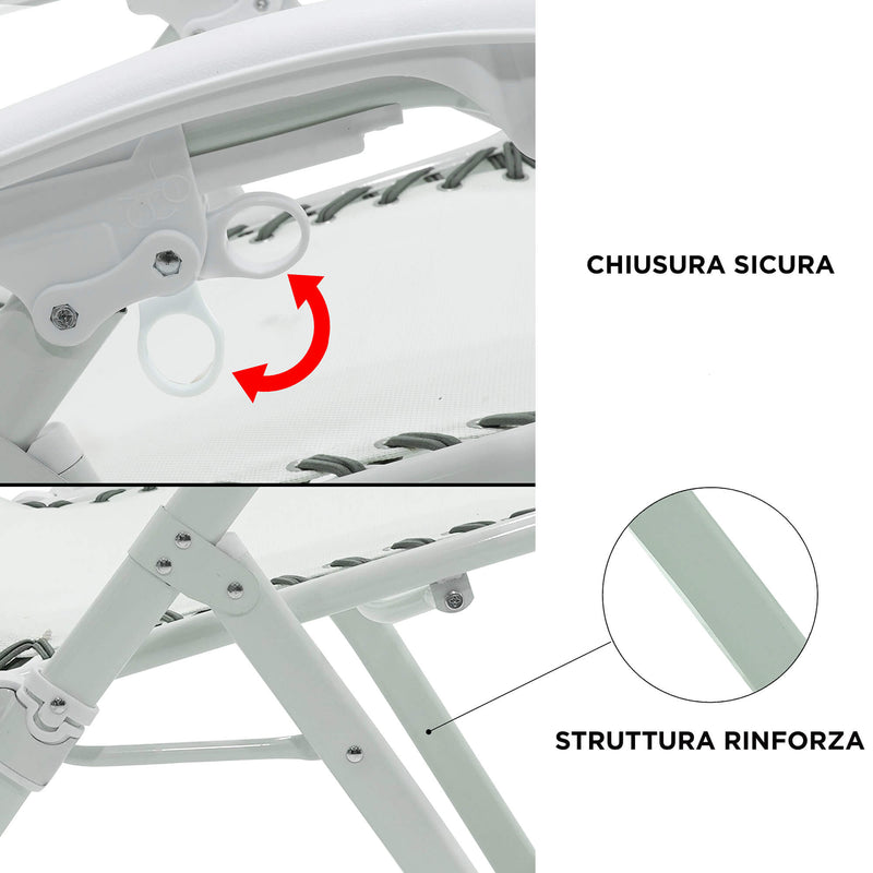 Sedia Sdraio Zero Gravity Reclinabile Pieghevole in Acciaio e Textilene Ariel Bianca-4