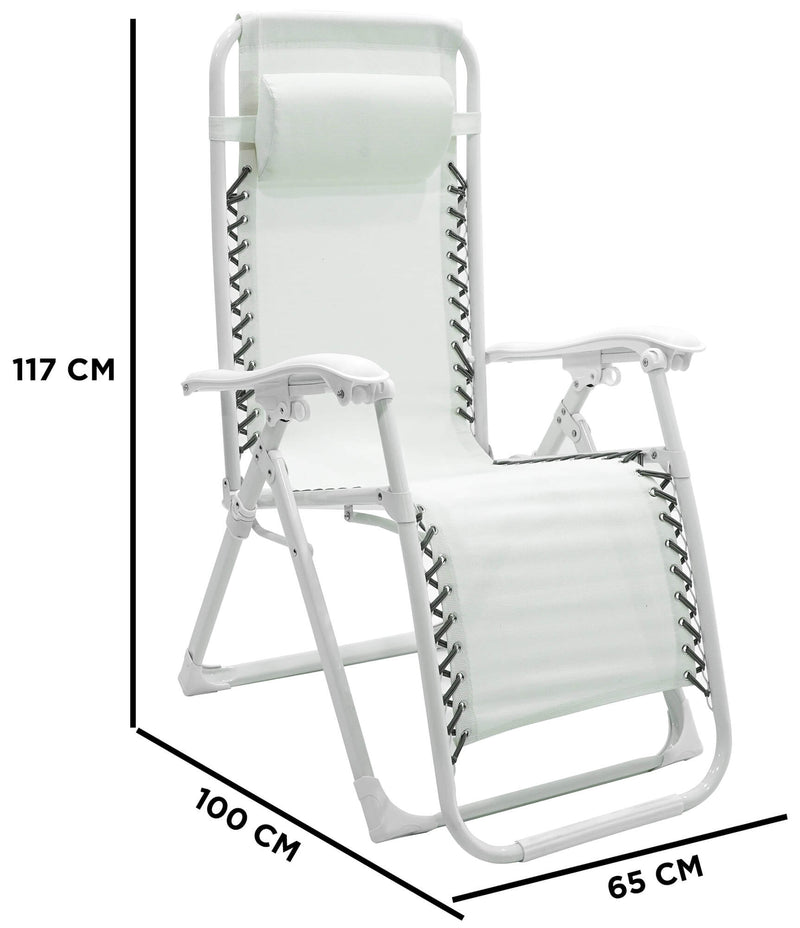 Sedia Sdraio Zero Gravity Reclinabile Pieghevole in Acciaio e Textilene Ariel Bianca-5