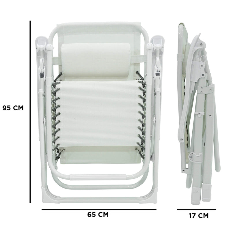 Sedia Sdraio Zero Gravity Reclinabile Pieghevole in Acciaio e Textilene Ariel Bianca-6