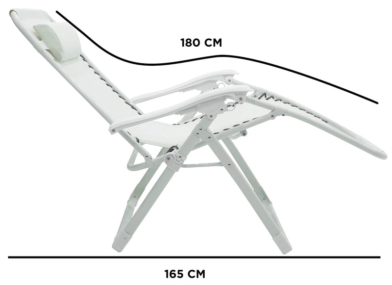 Sedia Sdraio Zero Gravity Reclinabile Pieghevole in Acciaio e Textilene Ariel Bianca-7