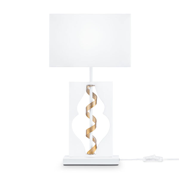 prezzo Lampe de table élégante en métal tressé blanc avec or