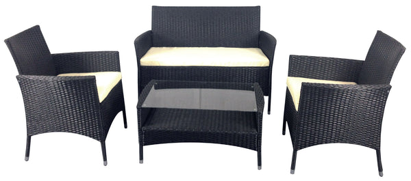 prezzo Ensemble de jardin canapé fauteuils et table basse en polyrotin noir Morel Capri
