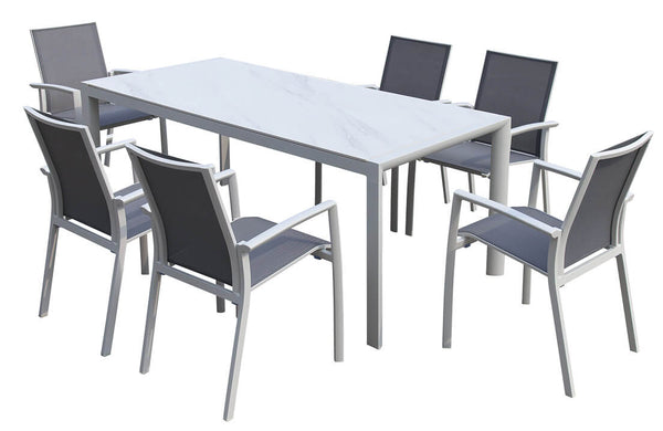 Ensemble table et 6 chaises de jardin en aluminium et textilène blanc prezzo
