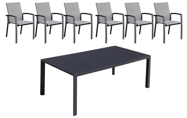 Ensemble table et 6 chaises de jardin en aluminium et textilène anthracite sconto