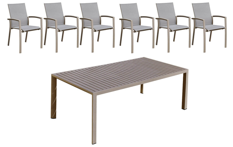 Set Tavolo e 6 Sedie da Giardino in Alluminio e Textilene Tortora-1