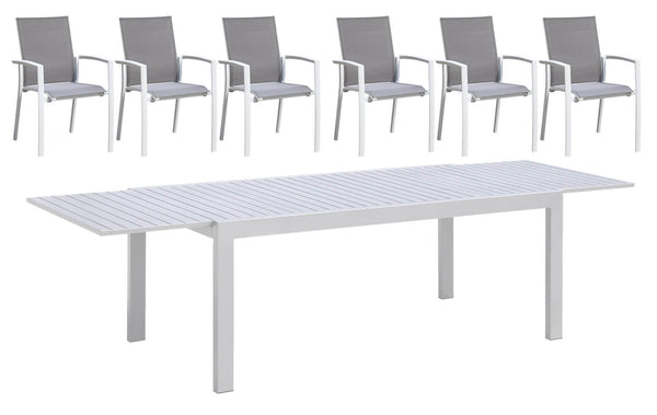 prezzo Ensemble table extensible et 6 chaises de jardin en aluminium et textilène blanc
