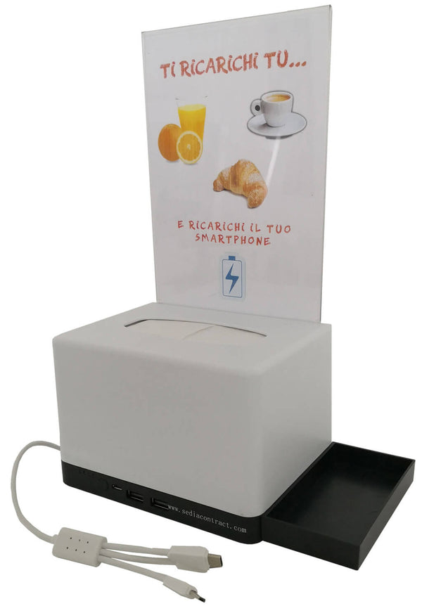 online Porte-menu distributeur de serviettes de table avec prise USB pour axe de chargement de smartphone blanc