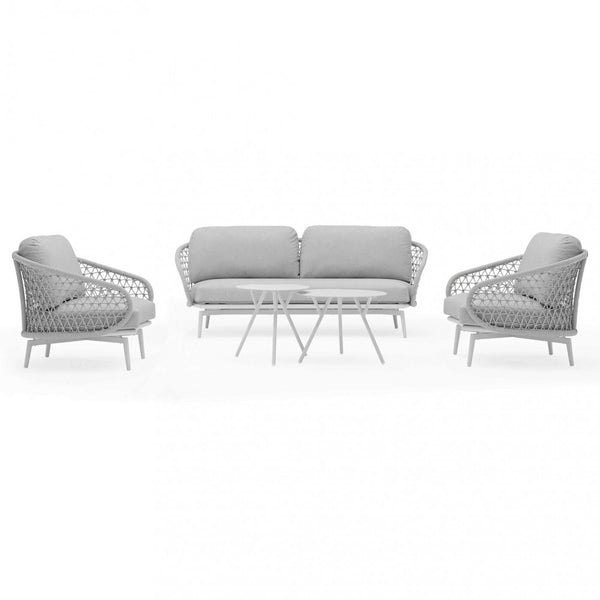 acquista Salon de jardin canapé 2 fauteuils et table basse avec coussins en aluminium gris clair