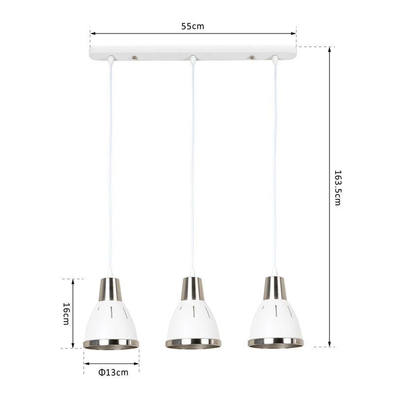 Lampada Moderna di Design a Sospensione 3 Luci in Metallo Bianco Ø13x16x55 cm -3