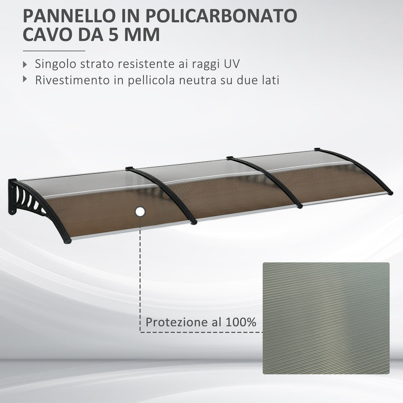 Pensilina Tettoia 300x100x26 cm in Policarbonato e Alluminio Marrone-4