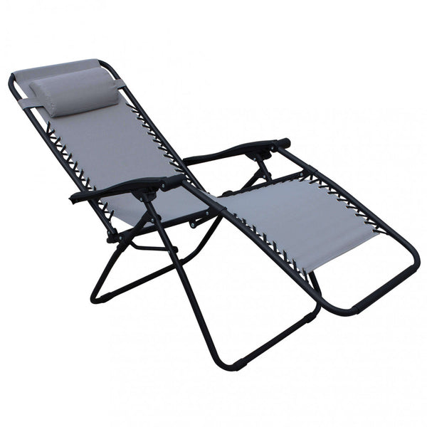 online Chaise longue pliante inclinable Zero Gravity 88x65x110 h cm en acier et textilène gris clair