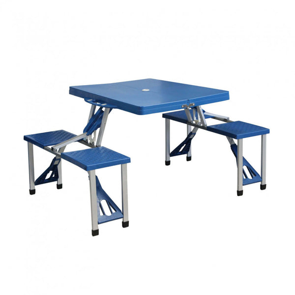 Ensemble de table pliante avec 4 tabourets de camping en aluminium bleu sconto