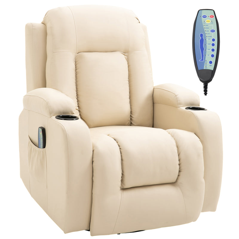 Poltrona Relax Massaggiante a 8 Punti 85x94x104 cm Reclinabile con Telecomando in Similpelle Beige-1