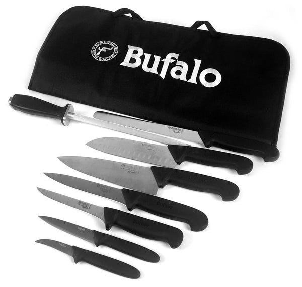 sconto Ensemble de couteaux polyvalents 8 pièces avec étui Buffalo Kit Pro manche noir