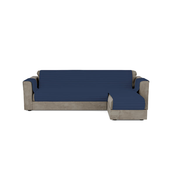 prezzo Housse de canapé matelassée avec assise péninsule droite en microfibre bleu foncé de différentes tailles