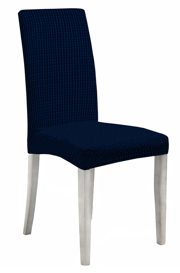 online Lot de 2 housses de chaise avec dossier élastiqué en polyester bleu foncé Leslie
