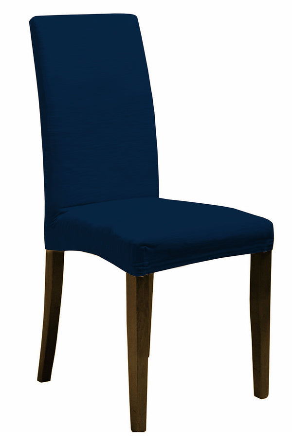 prezzo Lot de 2 housses de chaise avec dossier élastiqué en polyester bleu foncé