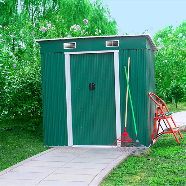 Cabane de jardin verte en tôle pour rangement d'outils 194x121x182 cm online