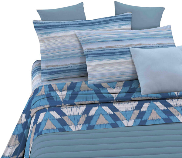 sconto Parure de lit avec impression au-dessus et en dessous et taies d'oreiller Athena Belek bleu clair différentes tailles