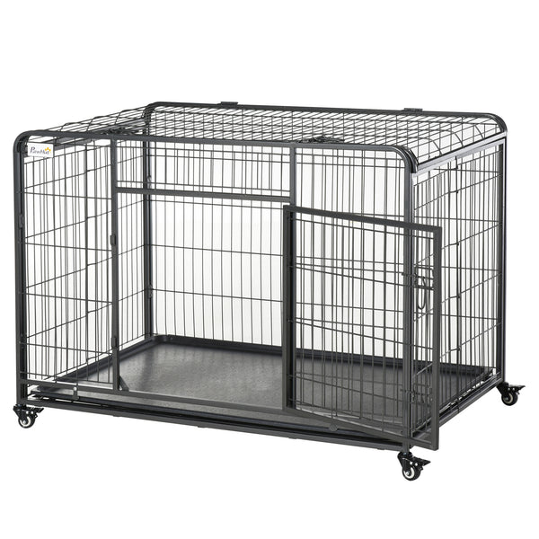 acquista Cage pliable pour chien 125x76x81 cm avec roues en métal gris