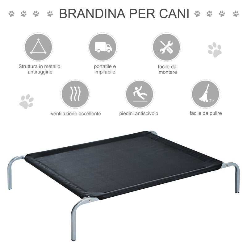Brandina Portatile per Cani 110x80x20 cm Fino a 31,8Kg in Metallo e Tessuto a Rete Nero-5