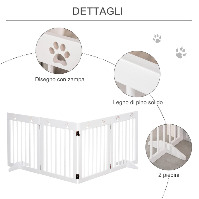 Cancelletto di Sicurezza Pieghevole per Animali Domestici 204x30x61 cm in Legno Bianco-6