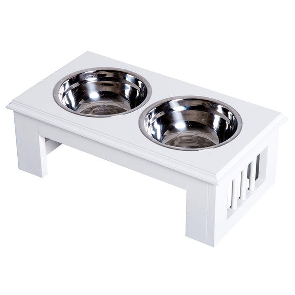 online Gamelle surélevée pour chien 2 assiettes en acier 44x24x15 cm Blanc