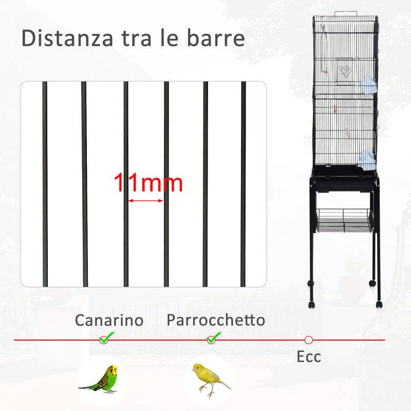 Voliera Gabbia per Uccelli con Ruote in Metallo Nero 47.5x37x153 cm -6
