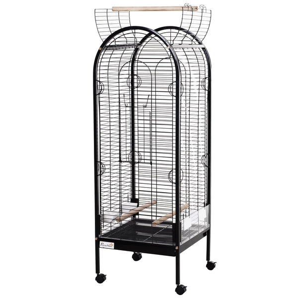 online Cage à oiseaux en métal 54x54x151 cm avec perchoirs noirs