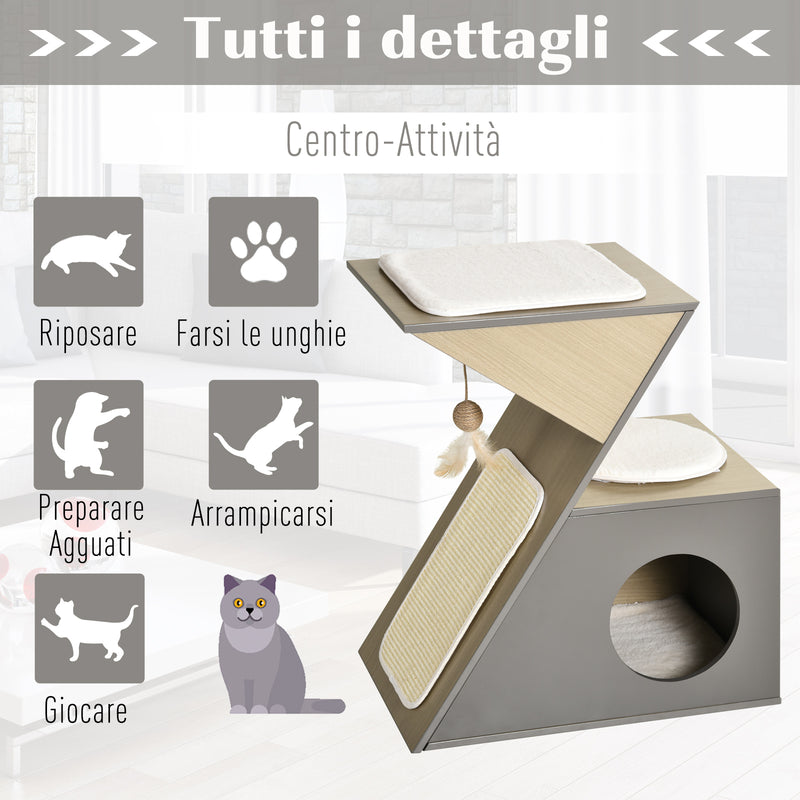 Casetta per Gatti con Tiragraffi in MDF 60x37x65 cm  Grigia-5
