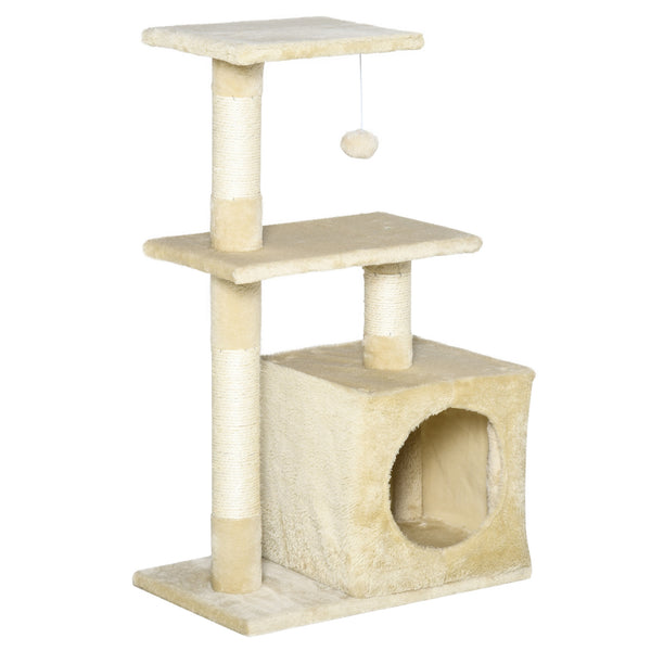 prezzo Arbre à chat avec maison pour chat en bois de sisal 50x30x80 cm Beige