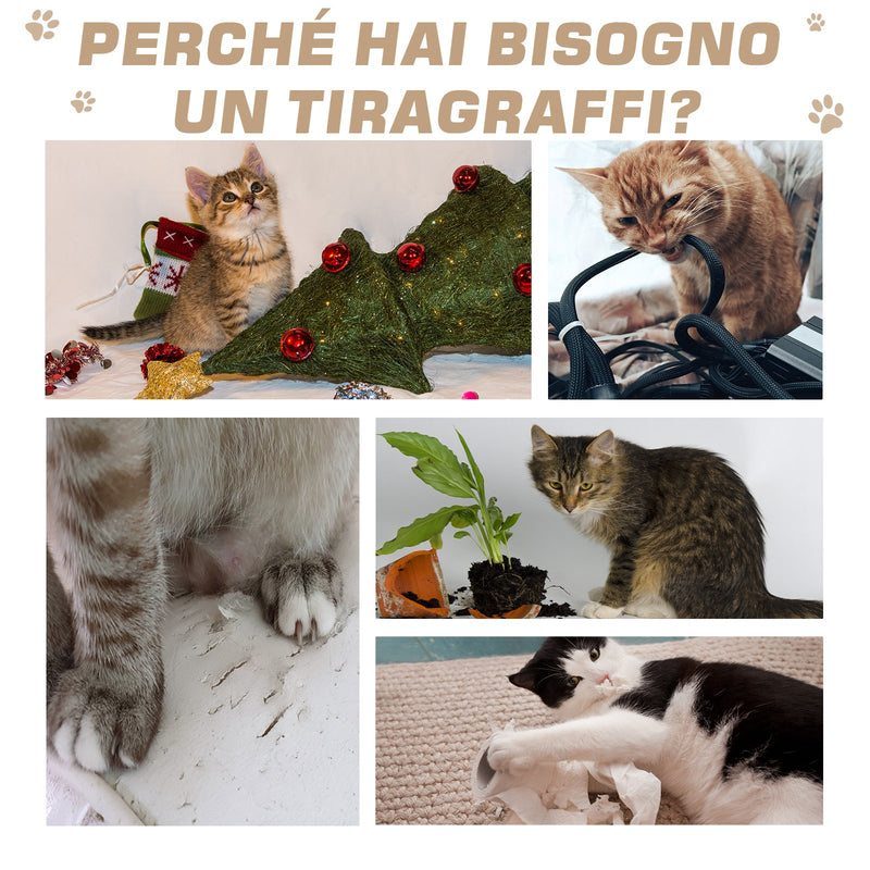 Albero Tiragraffi per Gatti 66x38x88 cm in Legno e Corda Sisal Marrone Chiaro-7