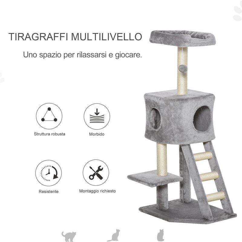 Albero Tiragraffi per Gatti 50x40x120 cm con Cuccia Grigio Chiaro e Beige-5