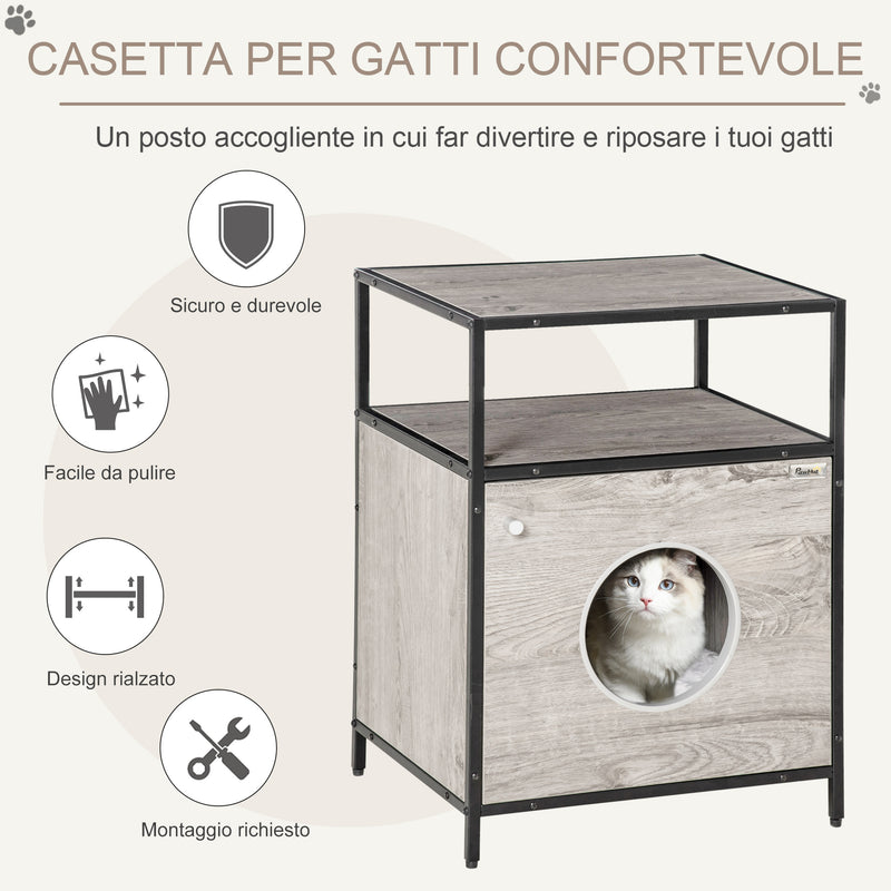 Cuccia per Gatti Mobiletto Multiuso 48x40x65,5 cm con Cuscino Grigio-7