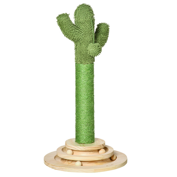 sconto Poteau à Chat Cactus 32x32x60 cm en Corde Sisal et Boules en Bois Vert