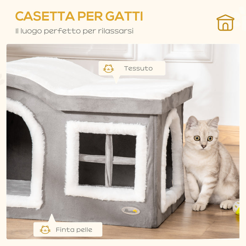 Cuccia per Gatti 63,5x37x40 cm in Legno e MDF Bianco e Grigio-7